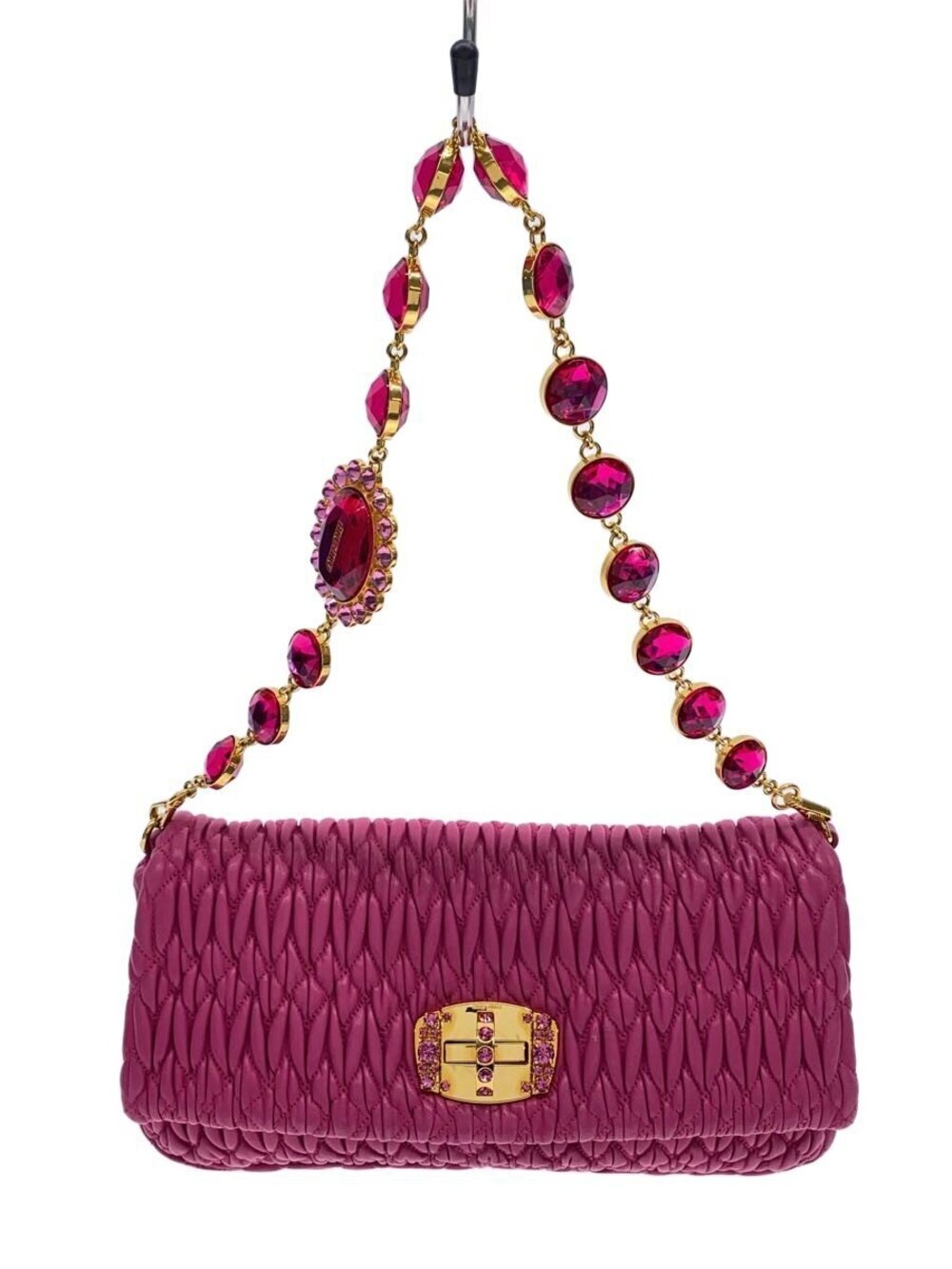Miu Miu Nappa Crystal Handbag Leather Pink